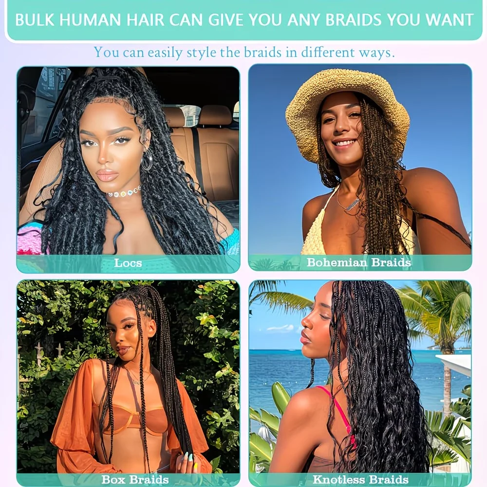 Deep Wave Bulk Braiding Hair ohne Tressen, brasilianische Bündel, Zöpfe, Extensions, 100 % Echthaar, lockiges Echthaar-Bündel für Boho-Zöpfe – Detail 4