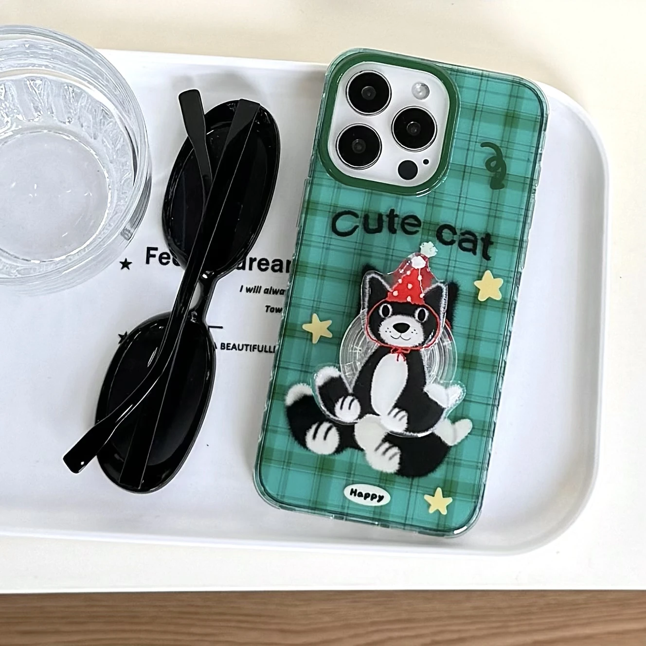 قطة سوداء منقوشة جديدة هالو كيتي مع دعامة مغناطيسية FRO، مناسبة لهاتف iPhone 17 13، 14، 15، 16 Pro Max المضاد للسقوط