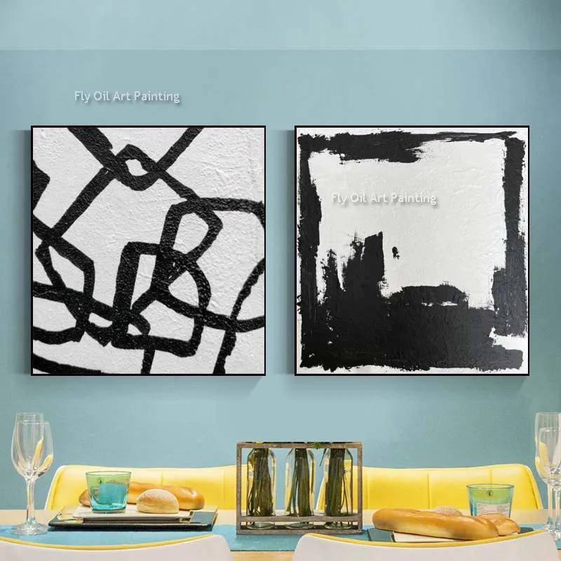 

Modern Minimalist Black And White Abstract Oil Painting On Canvas Hand Painted Textured Geometry Wall Art For Office Home Decor