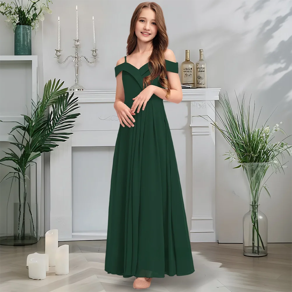 

Luxurious Cold Shoulder Junior Bridesmaid Dress Merlot Flower Girl Dress Floor-Length Chiffon With Tiered Cascading Ruffles