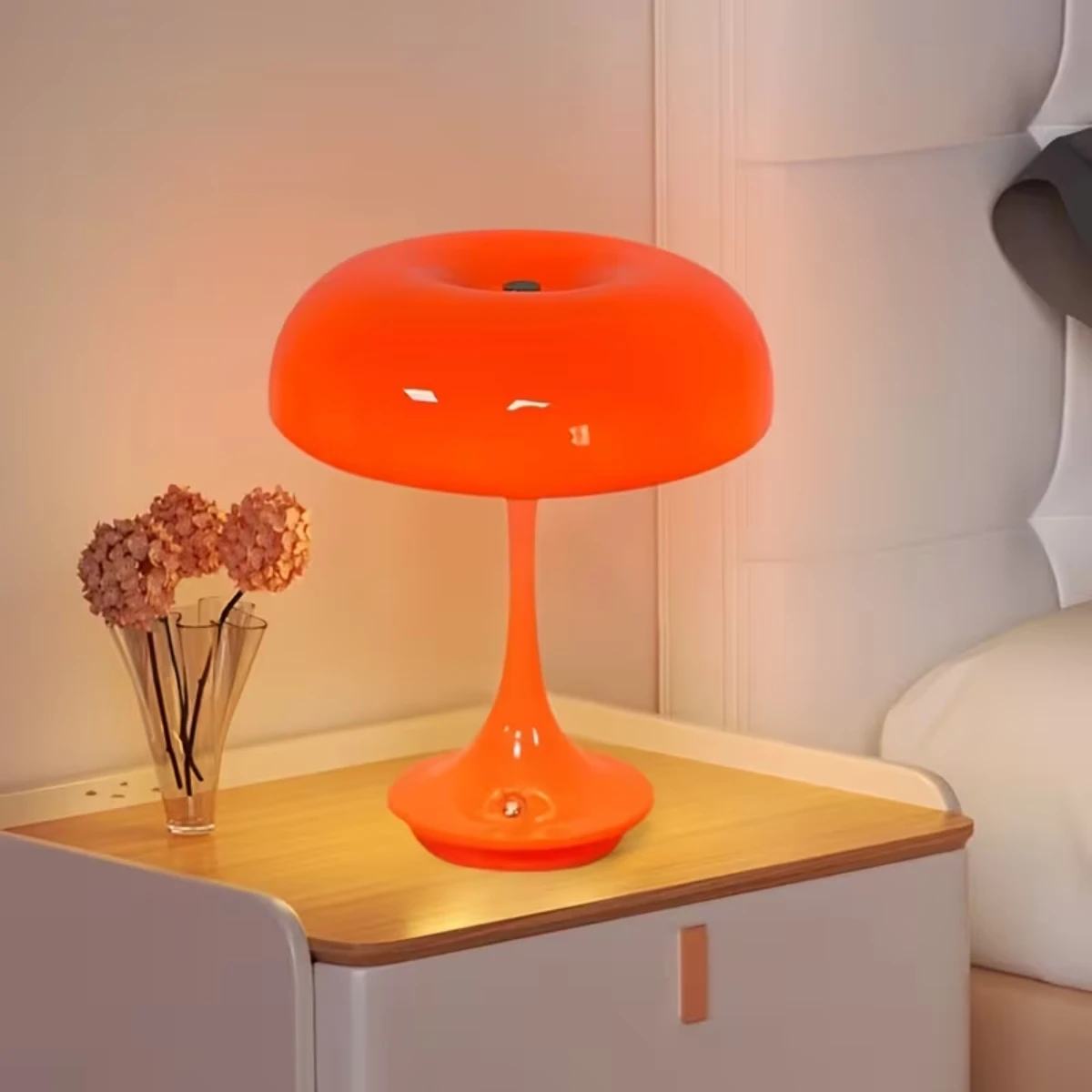 Luminária de Mesa LED em Forma de Cogumelo, Controle por Toque, 3 Cores Reguláveis, Lâmpada Decorativa Moderna Laranja para Quarto e Escritório