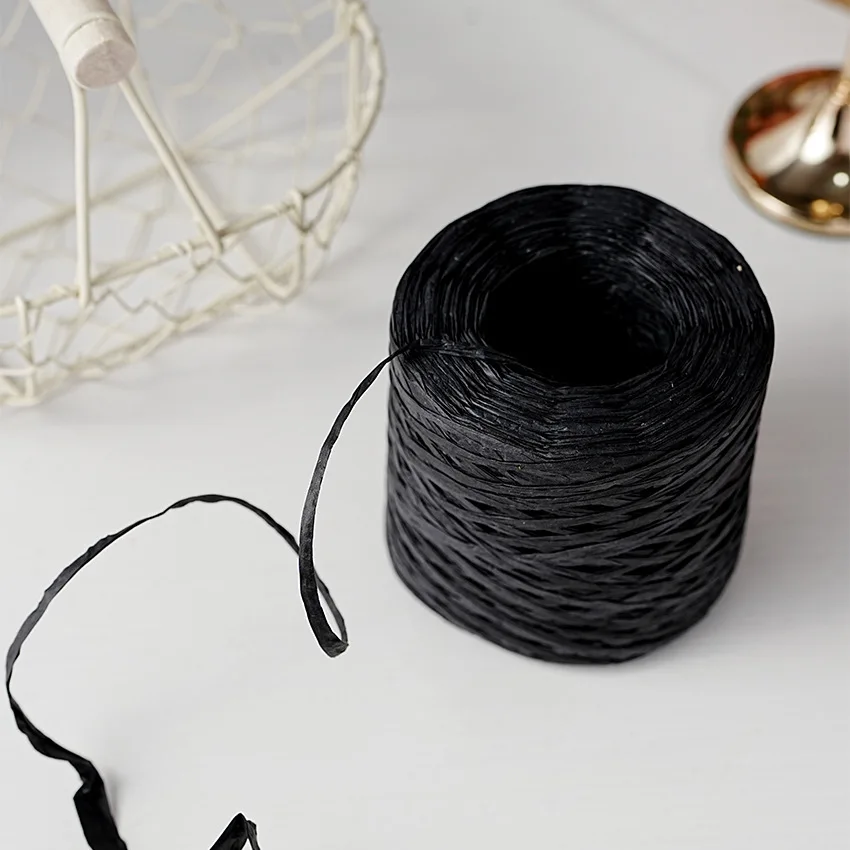 Roll (200 meter) Paper Rope Black Orange Paper Twine Raffia Rope Paper Ribbon, Straw Rope, Paper String, Packing Gift Wrap, Wedd