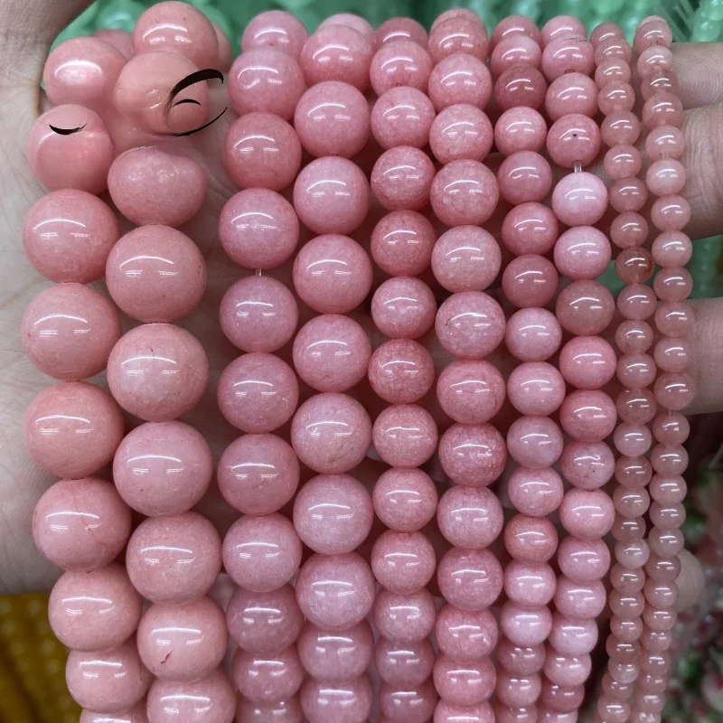 Naturalny różowy chalcedon okrągły koraliki dystansowe luzem kamień koraliki do tworzenia biżuterii DIY 4 6 8 10 12 14mm 15 cali — zdjęcie 2