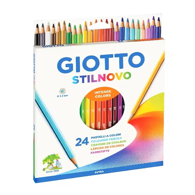 Pastelli Giotto Stilnovo 24 Colori Mina 33 mm Forma Esagonale Spazio Nome Vernice Base Acqua 18 cm Scuola