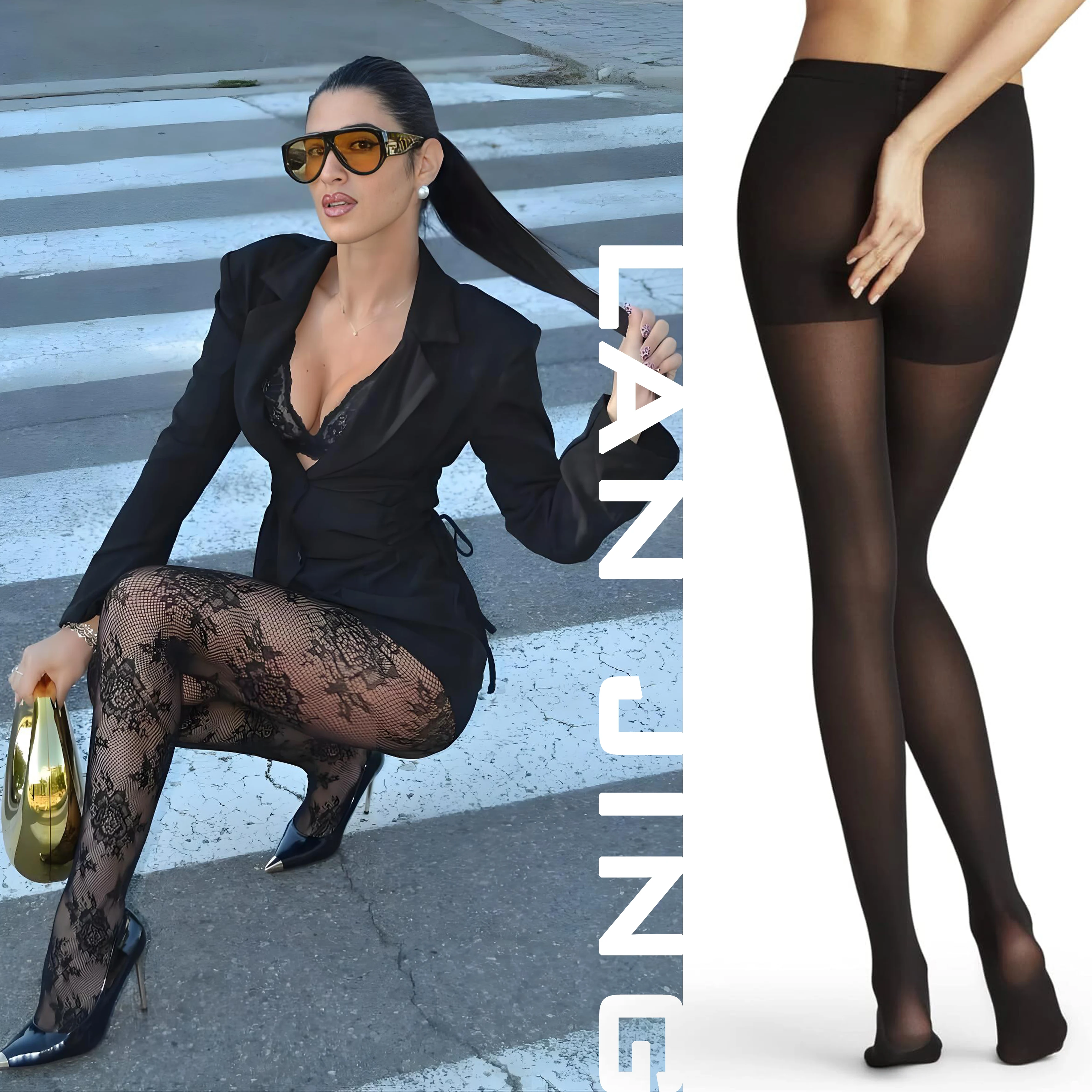 2 Pairs Pack 20D Black Pantyhose & Bow Fishnet Tights Set, Women High Elastic Anti-Snagging Pantyhose, Tummy Control & Butt Lifting, Fashion Sexy Sheer Tights, Suitable for Work and Daily Matching
