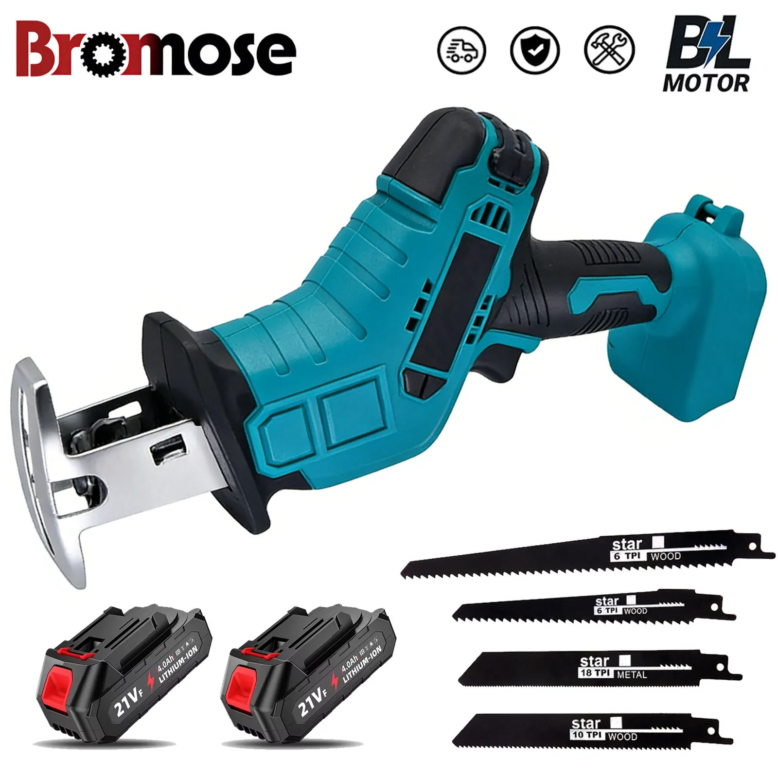 Bromose scie alternative sans fil 21V vitesse réglable scie électrique bois métal PVC tuyau outil de coupe ajustement Makita 21v batterie