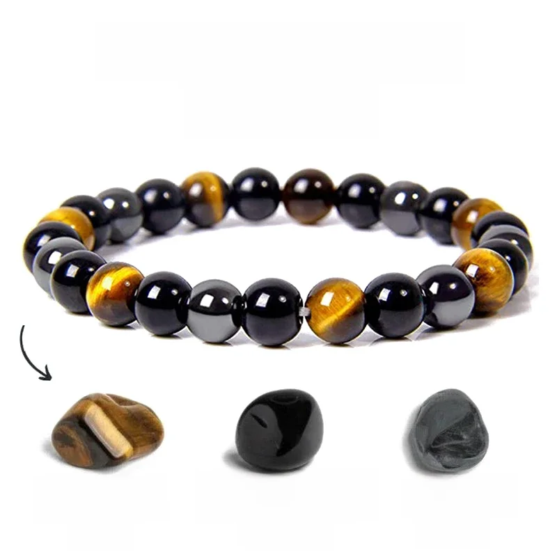 Bracelets en perles d'oeil de tigre en hématite d'obsidienne noire naturelle pour hommes et femmes, Protection magnétique de la santé, bijoux d'âme
