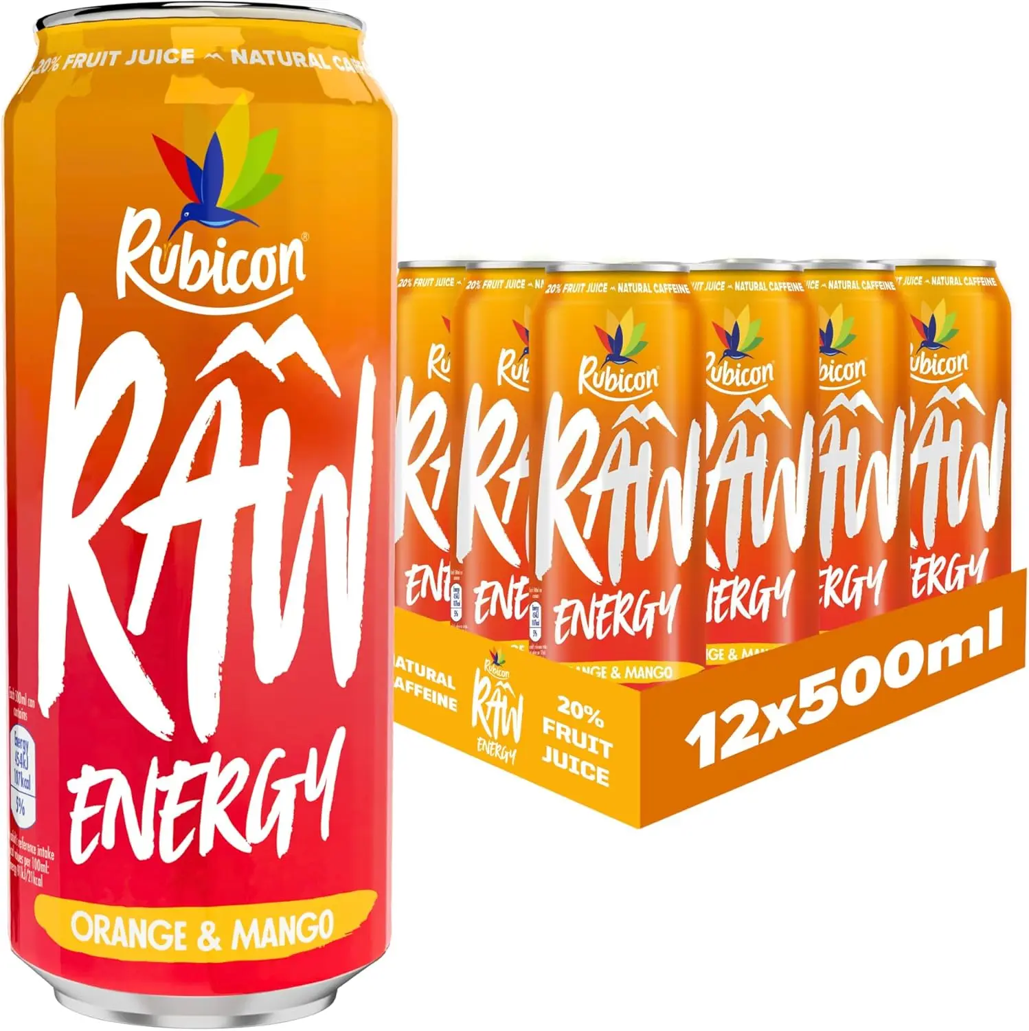 Rubicon Raw Energy Orange & Mango Pack of 12 x 500ml
