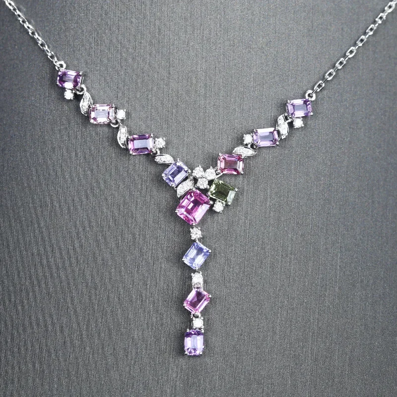 925 Sterling Silver Colorfull Cubic Zirconia Naszyjniki dla kobiet Nowy modny połysk Geometryczny kołnierz Moda Biżuteria wieczorowa na imprezę — zdjęcie 2