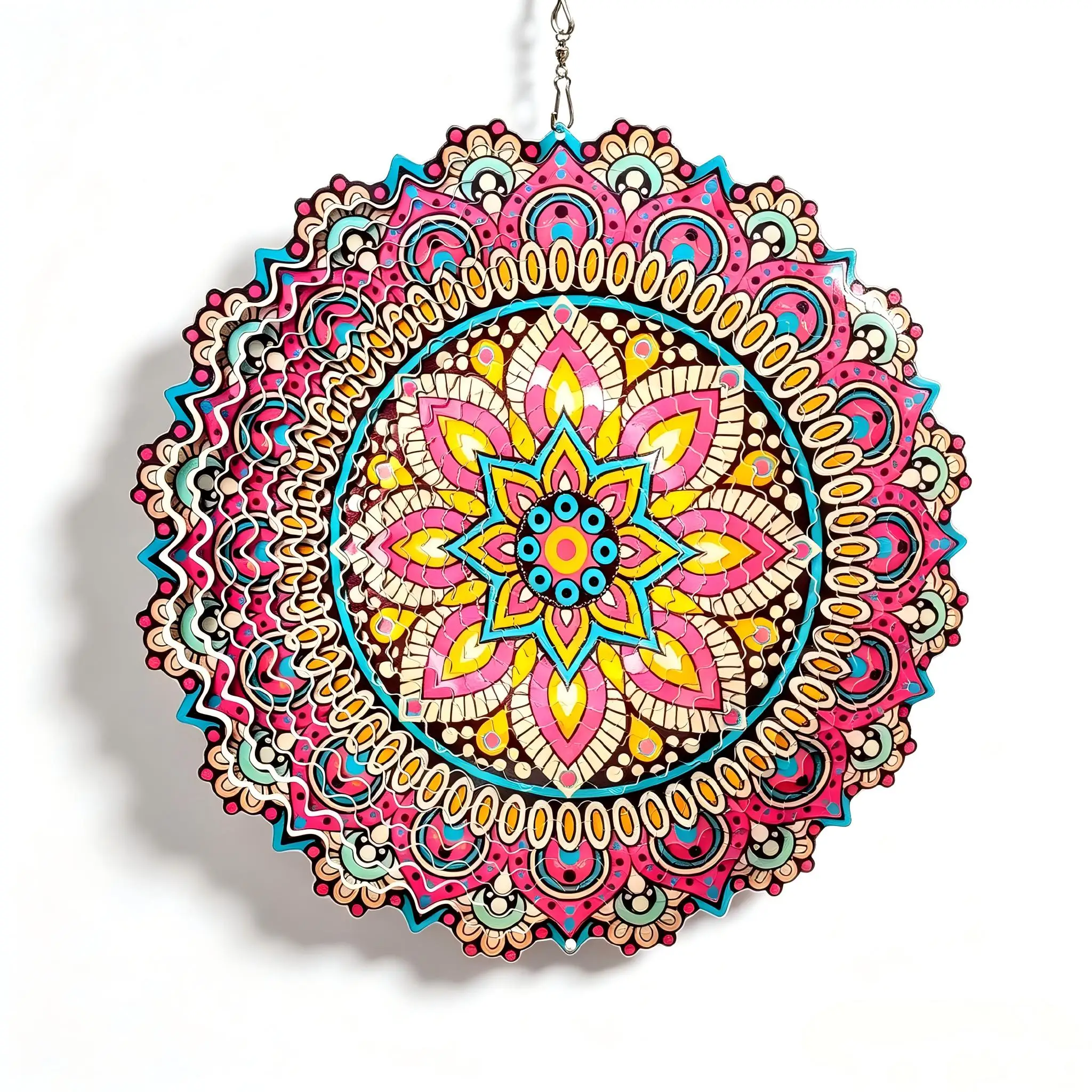 THEYUFA Mandala Blossom Wind Spinner 12 Inch 3D Kinetic Laser Cut Stainless Steel Hanging Sculpture Outdoor Yard Garden Decor