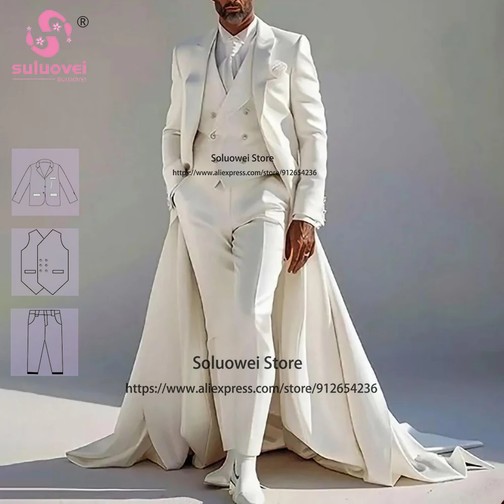 Luxury Long Tail Tuxedo Suits For Men New Design Elegant 3 Piece Jacket Pants Set Formal Grooms Wedding Blazer Vestidos De Novia