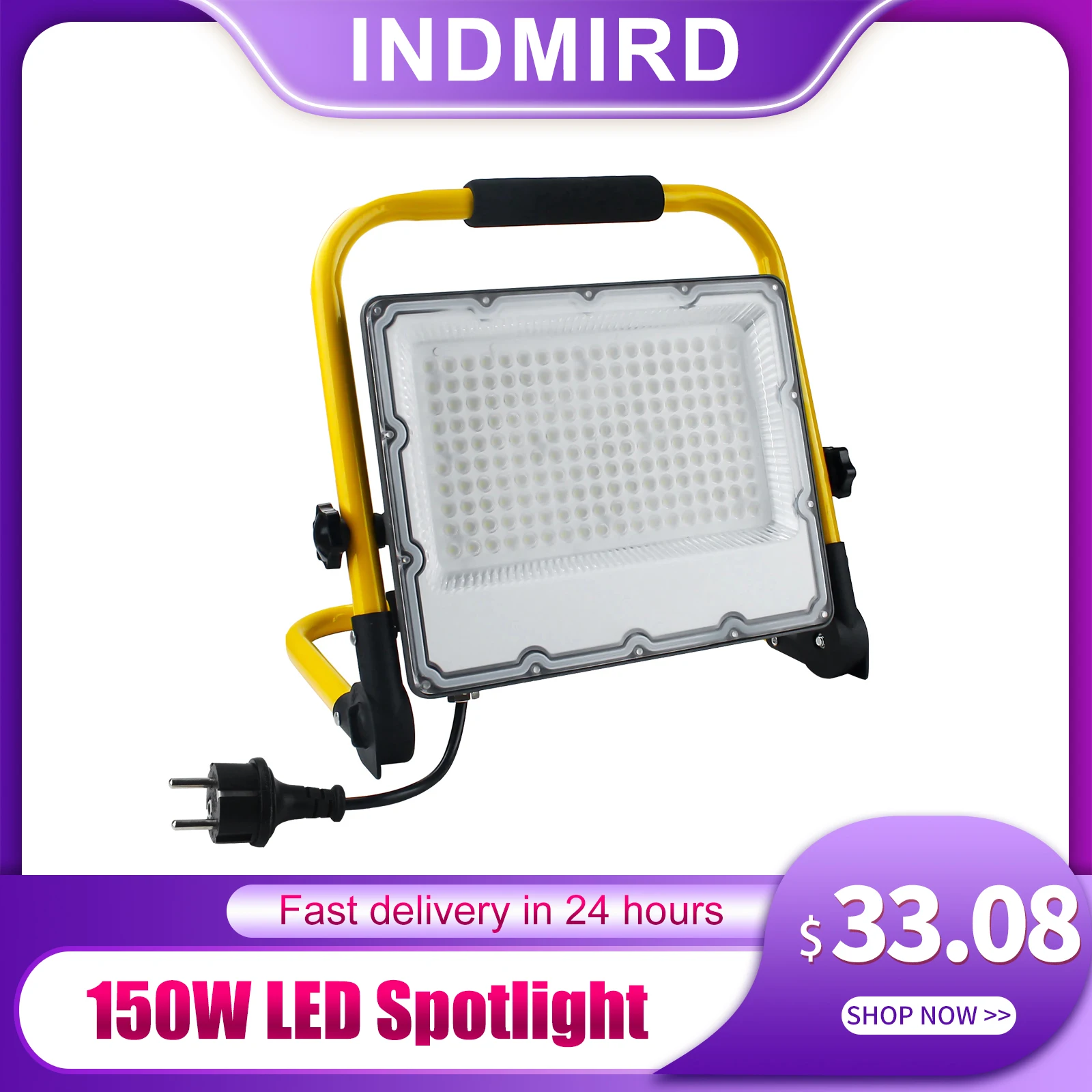 150W Led Bouw Spotlight Withstatief En 4M Kabel, Ip66 Waterdichte Werklamp Voor Werkplaats, Onderhoud Of Bouwplaats