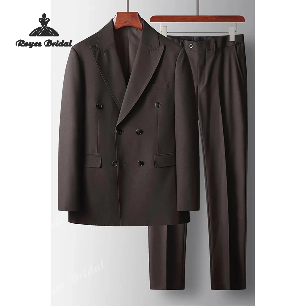 Traje de dos piezas con doble botonadura para hombre, traje de negocios de noche con solapa de pico para boda, trajes personalizados para hombre 2026