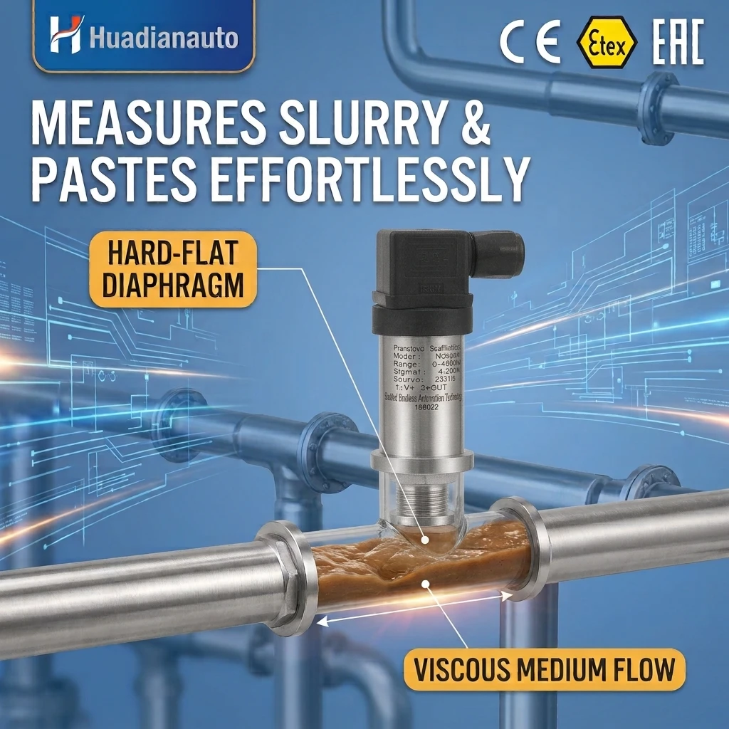 Compact Flush Diaphragm Pressure Transmitter 4-20mA 316L Anti-Clogging for Viscous Slurry Pulp Mud High Viscosity Liquid