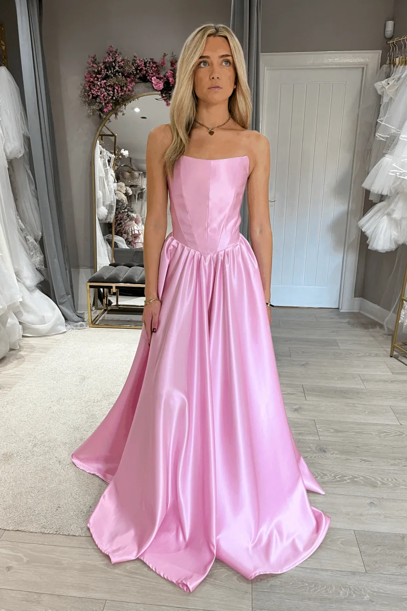Jessica Delicate Pink Evening Dresses Sexy Off-the-shoulder Satin Prom Dresses A-line Elegant Lady Vestido Festa Customized