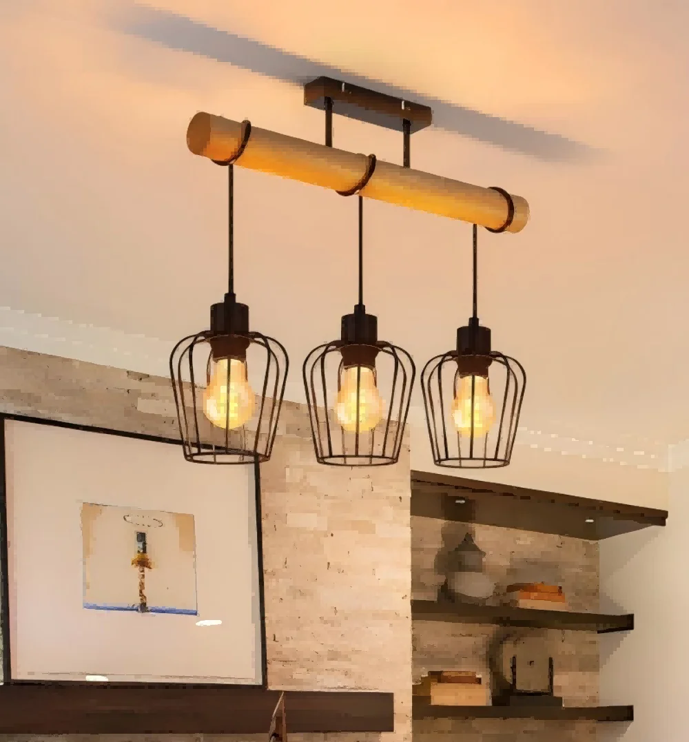 Deckenleuchte Wohnzimmer Vintage Deckenlampe Holz: Schwarz Wohnzimmerlampe im Industrial Design aus Metall E27 Deckenbeleuchtung für Küche Esszimmer Schlafzimmer - ohne Leuchtmittel
