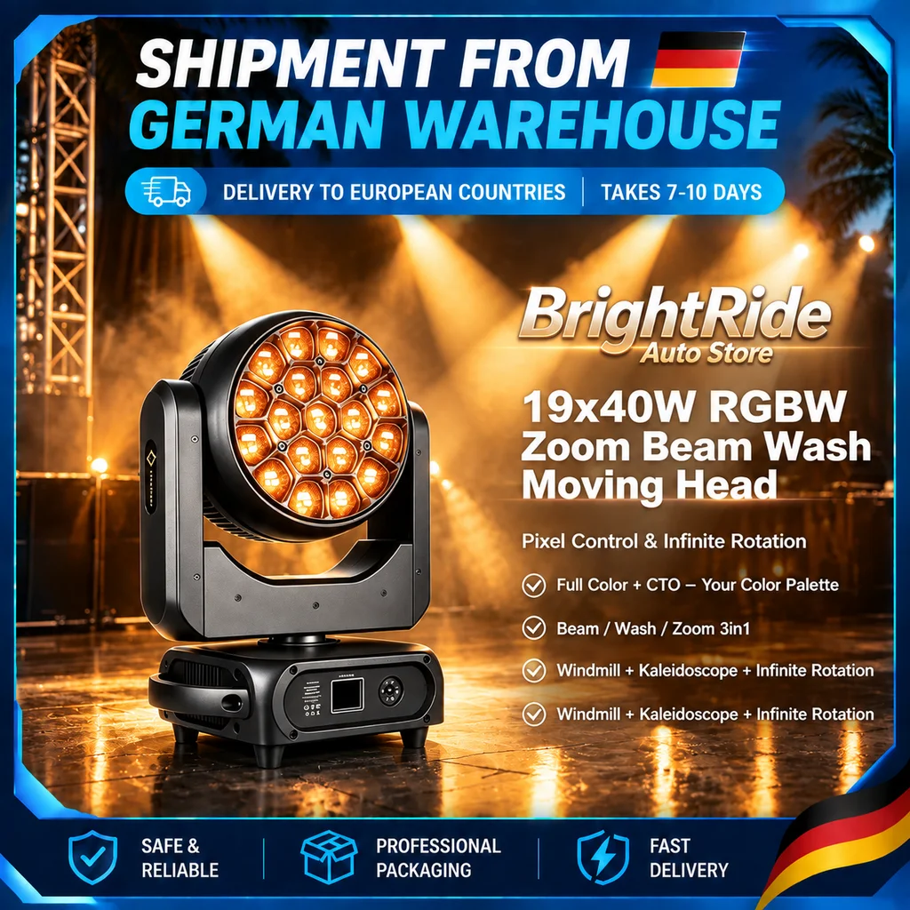 Faro a testa mobile con zoom e effetto «occhio d’ape» RGBW, 19x40W, con controllo DMX512, messa a fuoco regolabile, luce LED per effetti scenici, idea