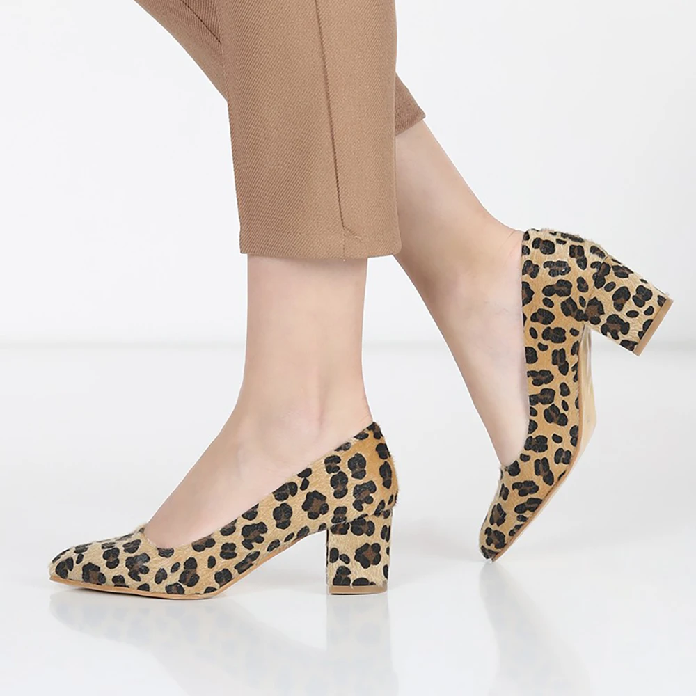 Zapatos de leopardo con punta cerrada para mujer, Sandalias de tacón bajo, gruesas, 2023