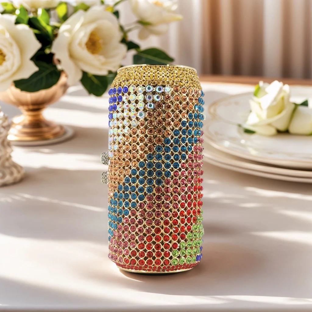 

Unique Beer Can Crystal Evening Purses for Women Dazzling Diamond Clutch Rhinestone Handbag for Cocktail Party