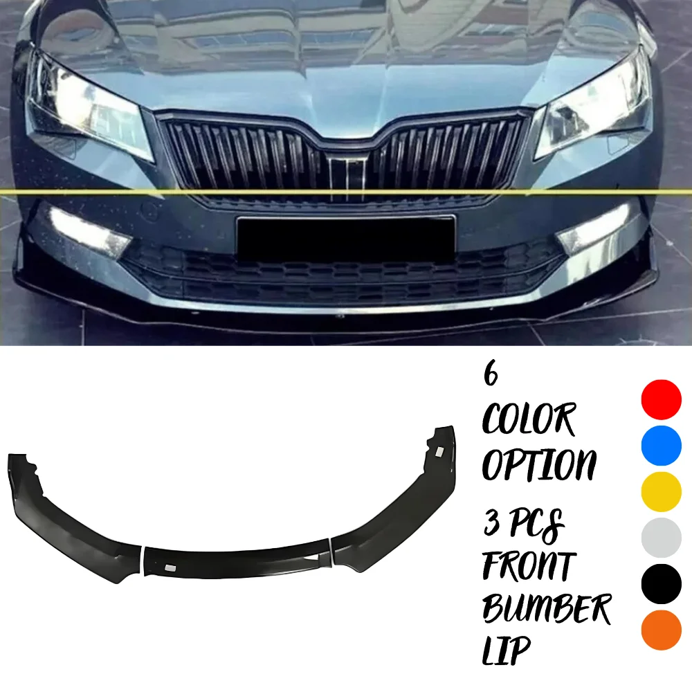 3 Pcs Front Bumper Lip For Skoda Super B 2016-2019 Body Kit Car Accessories Spoiler Splitter Diffuser Sport Bumper Exterior Part