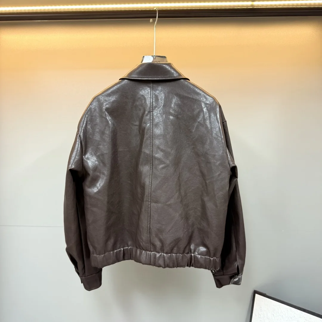 

2025 New Jacket Coat PU Leather Solid Long-sleeved Zippers Fashionable Versatile Slimming Figure-hugging Spring Summer