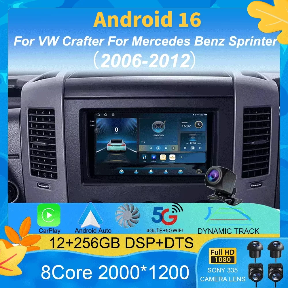 

Android 16 Car Radio QLED For VW Crafter For Mercedes Benz Sprinter 2006- 2016 Android CarPlay+auto 4G+WIFI GPS Navigation DSP