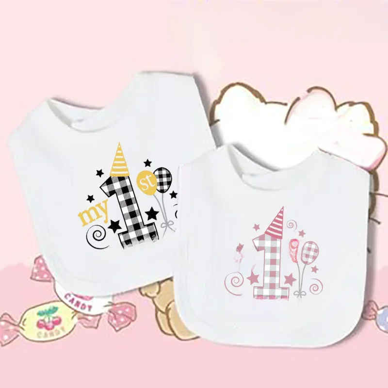 Bavoir en coton avec imprimé ballon pour bébé fille et garçon, serviette de salive pour nouveau-né, cadeau de baptême, mon 1er anniversaire