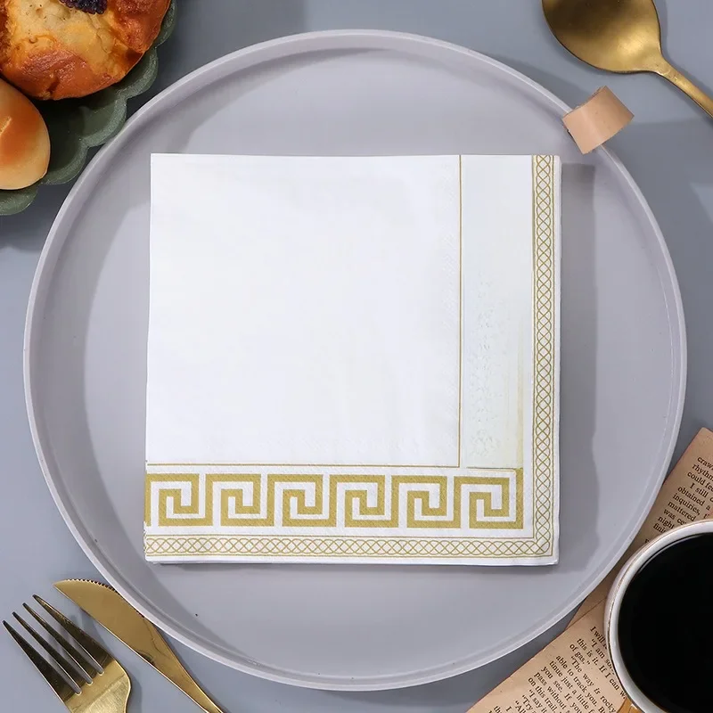20 sztuk / opakowanie Jednorazowe serwetki z nadrukiem w kolorze złotym i srebrnym Hotele Restauracje Chusteczki do jadalni DIY Materiały do dekoracji imprez — zdjęcie 2