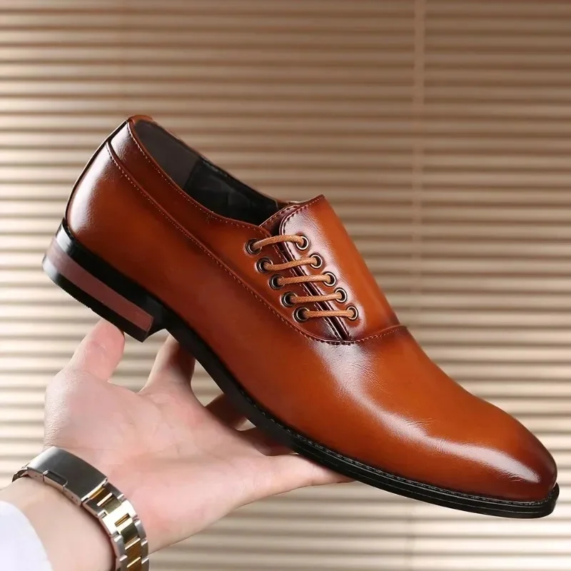 Męskie buty biznesowe na co dzień skóra z mikrofibry kwadratowe Toe sznurowane męskie sukienki biurowe mieszkania moda męska wesele oksfordzie 2024 — zdjęcie 2