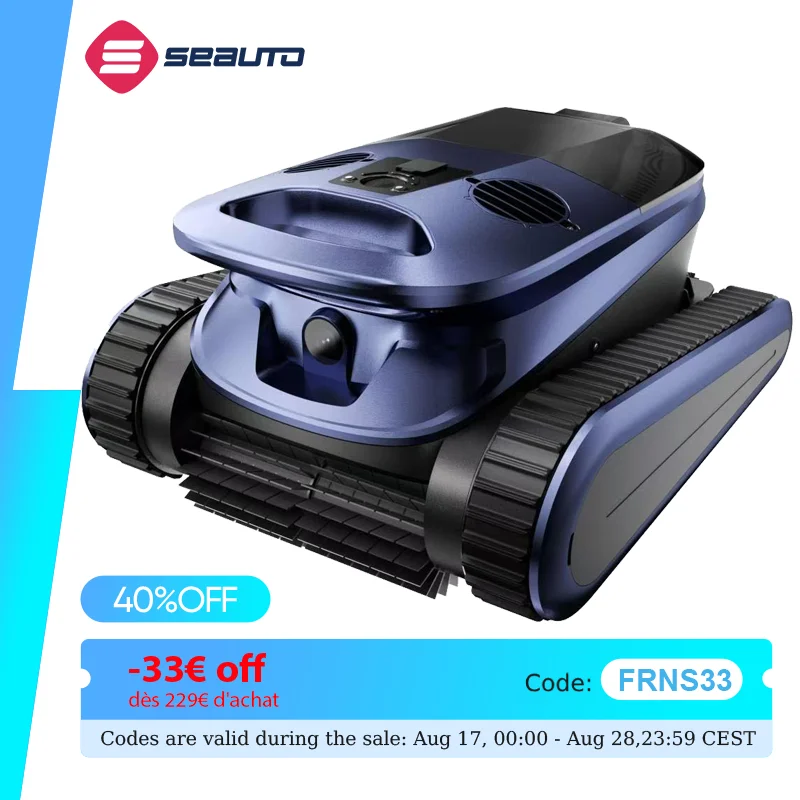 (Nouveau 2026) Robot aspirateur de piscine Seauto - Navigation intelligente IA, 360° °   Nettoyage de la pointe à la boutée, 4 modes de nettoyage, pour toutes les piscines jusqu'à 300 [unités] ㎡