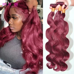 Tissage en Lot Brésilien Remy Body Wave 100% Naturel, Extensions de Cheveux Bruts, Couleur Bordeaux 99J, 26 Pouces, 1/3/4 Pièces