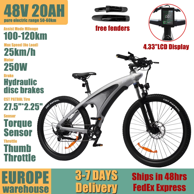 HX Q5 Elektrische Fiets 48V 20AH Uitneembare Batterij 85N.M Hoge Koppel Motor 120KM Lange Actieradius 27.5"*2.25" Mountainbanden Shimano 7 Versnellingen Hydraulische Schijfrem