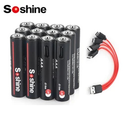 Soshine-Baterias de Lítio Recarregáveis, 1000 Vezes de Ciclo para Controle Remoto, Mouse Sem Fio, USB, 1100mWh, 1.5V, AAA