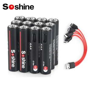 Soshine USB 1100mWh Baterai Lithium 1.5 V AAA 1100mWh Baterai Isi Ulang 1000 Kali Siklus untuk Mouse Nirkabel Remote Control 8 penjualan terbaik baterai makita 12v 1.3 ah - №