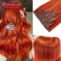 Copper Red Ginger Clip In Hair Extension 100% Real Human Hair Clips On Hairpieces Full Head Brazilian Clip Hair for Thin Hair