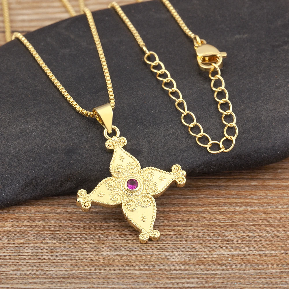 Nidin Aesthetic Lucky Evil Eye Rose Red Zircon Charm Pendant Necklace For Women Girls Boys Chain Link Jewelry Birthday Gifts