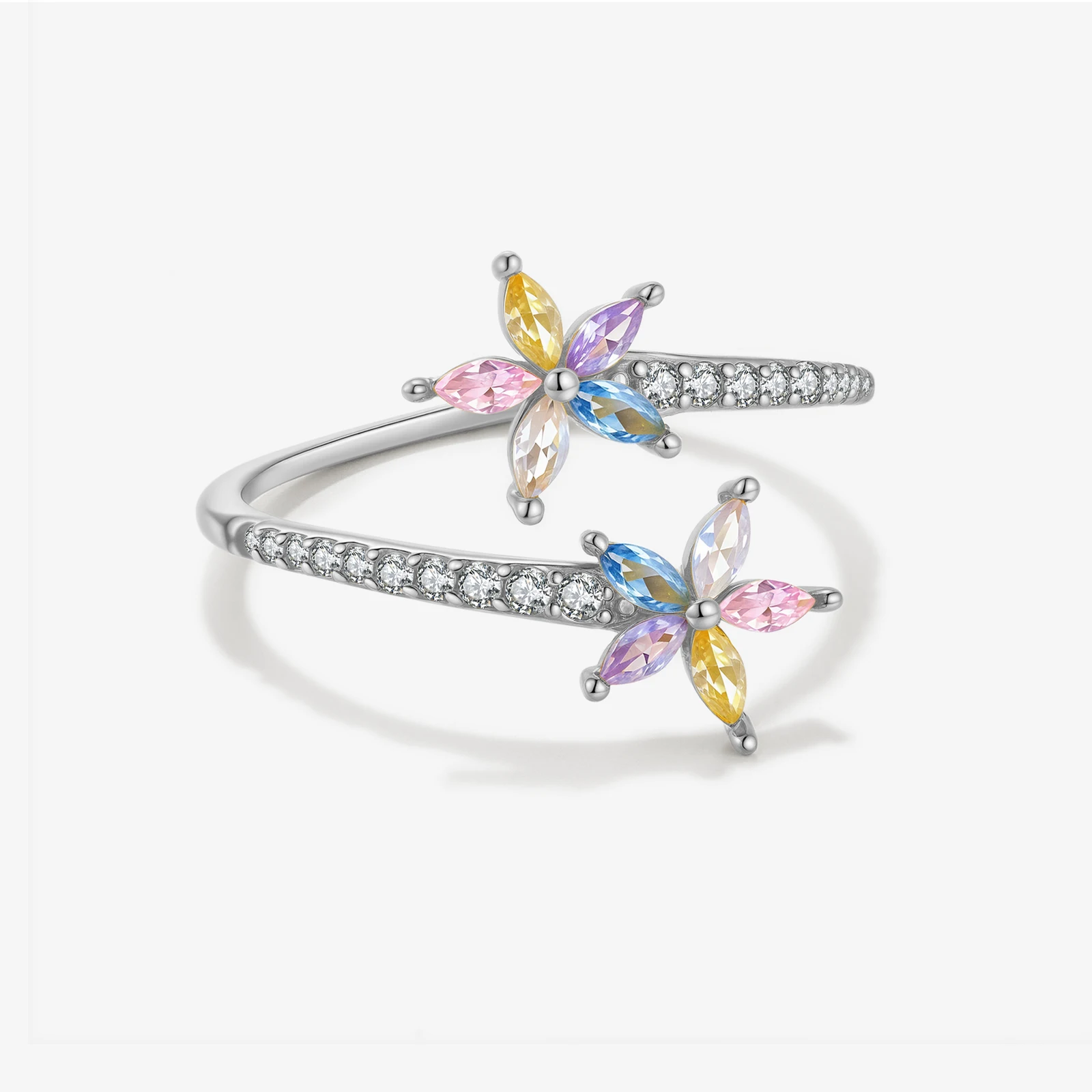 

VEWANT 925 Sterling Silver Colorful CZ Zircon Flower Adjustable Open Ring 2025 Fine Fashion Party Daily Women Jewelry Gift