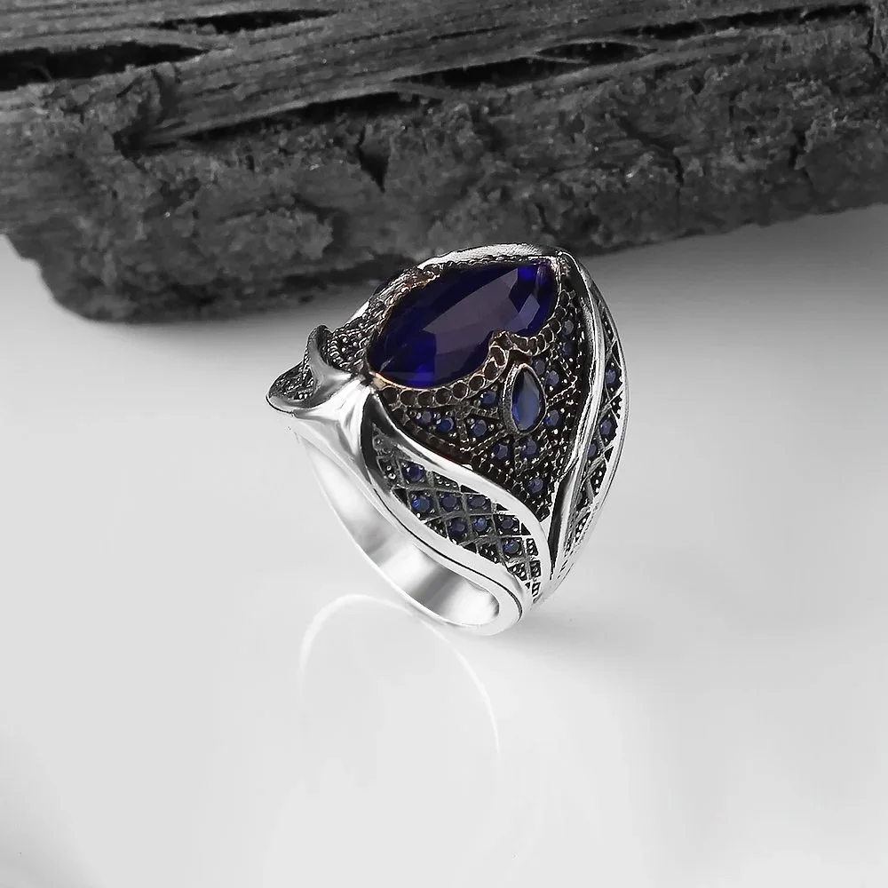 

Real 925 Sterling Silver Natural Stone Ring For Men Zircon Agate Gemstone Jewelry Fashion Vintage Gift Male Accessory All Size