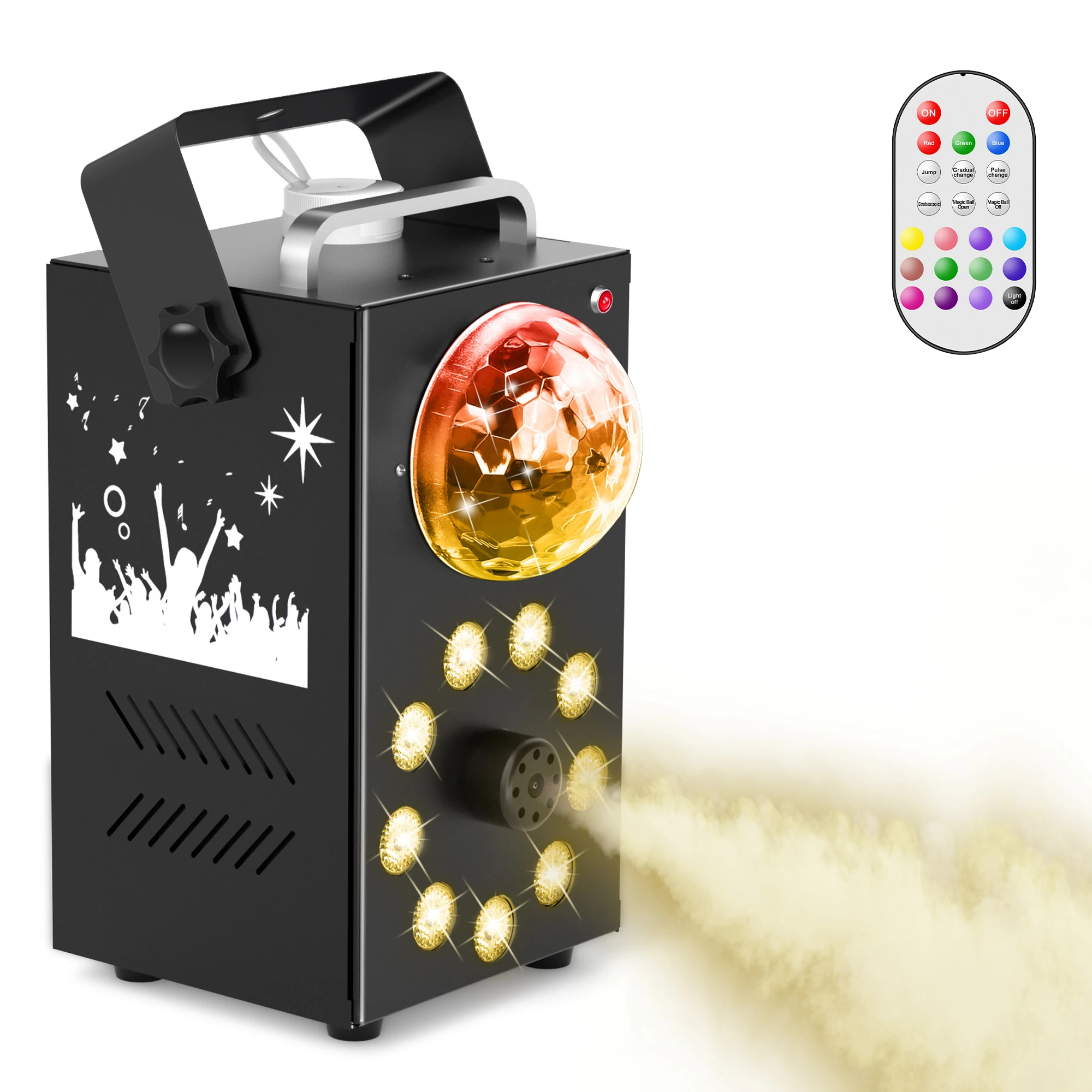 700W Colorful Smoke Machine 9 LED RGB Magic Ball Stage Effect Fogger Remote Fog Machine for DJ Disco Party Halloween Wedding