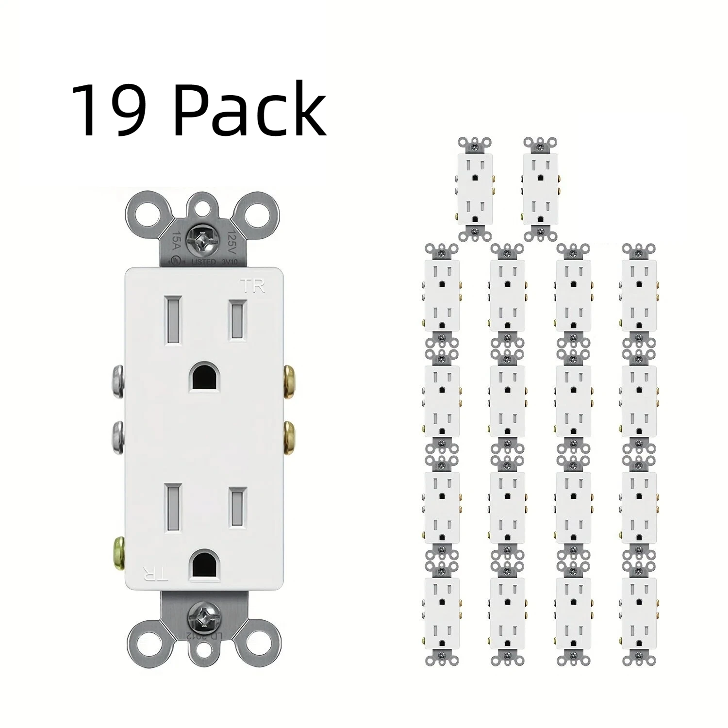 19 Pack 15A Decorator Receptacle Outlet, Standard Electrical Wall Tamper Resistant , 15Amp 125 Volt, Grounding