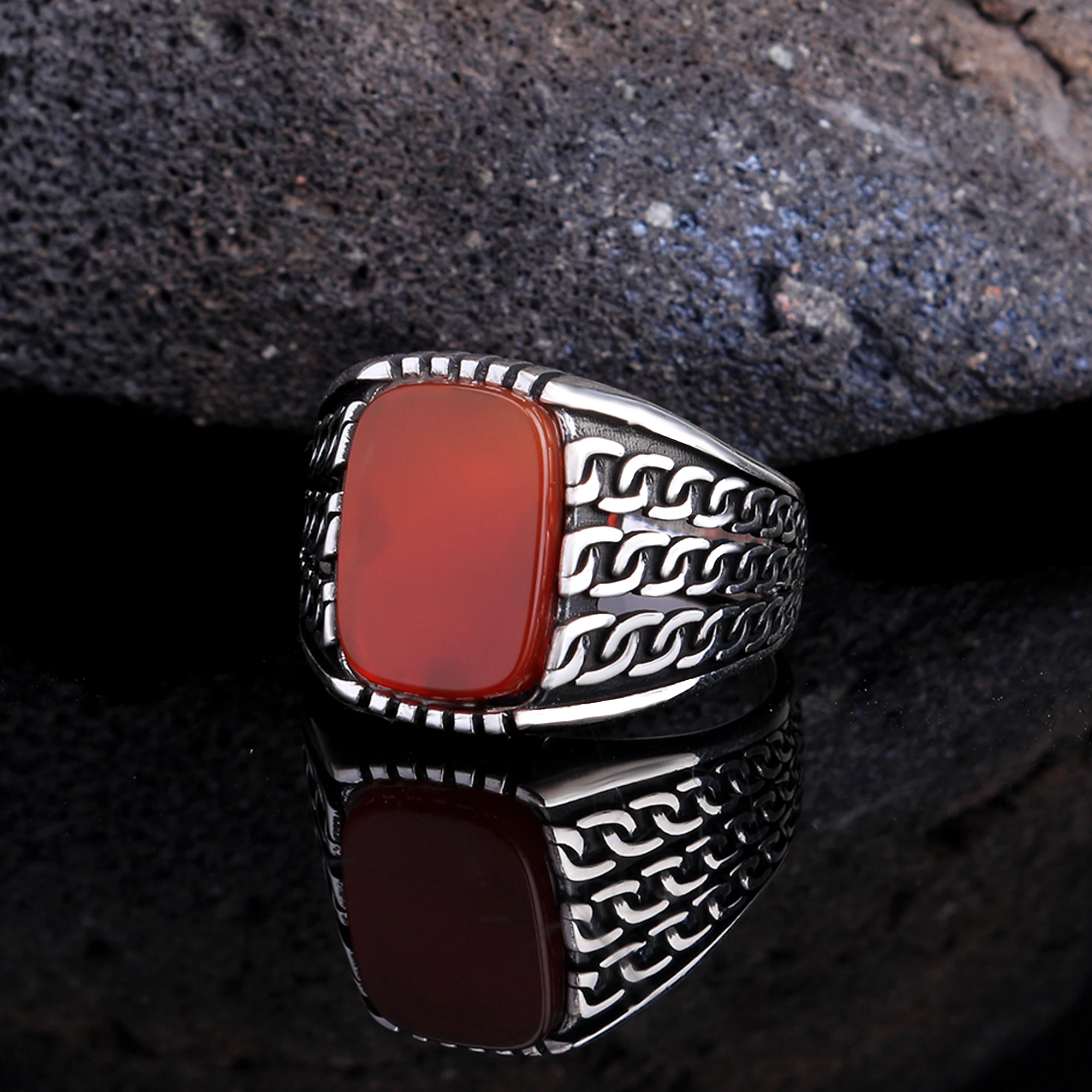 Agate And Onyx Stone Ring For Men Real 925 Sterling Silver Special Design Retro Model Unisex Handmade Turkish Style High quality Trend Jewelry Fashion Vintage Gift Accessory