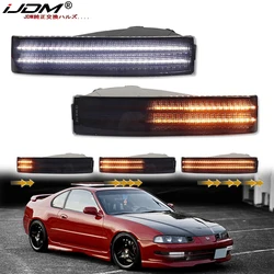 2pcs Front Bumper Sequential Amber Turn Signals Lights Assembly For Honda Prelude White LED as Parking Light DRL 92-96