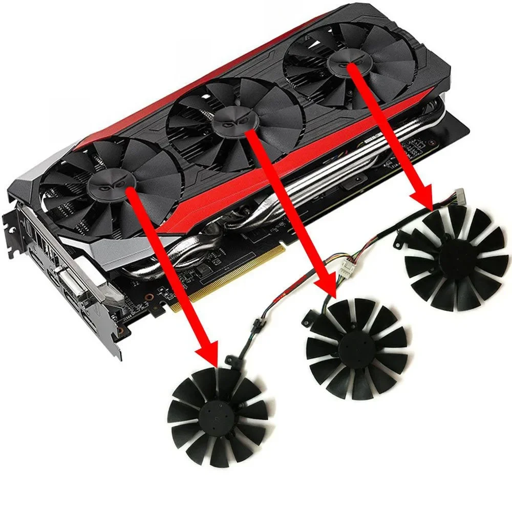 3 sztuk/zestaw Wentylator kart graficznych,T129215SU,dla ROG-STRIX-GTX 1080Ti-11G,dla ASUS ROG STRIX-GTX 1060-O6G-GAMING,dla ASUS ROG-STRIX-GTX 1070Ti-8G,ASUS STRIX-GTX 980Ti-DC3-6GD5,ASUS ROG STRIX-GTX 1080-8G — zdjęcie 2