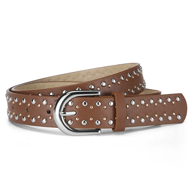 أحدث طراز حزام نسائي حزام جينز نسائي ربطة عنق حزام نسائي موضة شخصية برشام حزام كبار الموضة السوداء