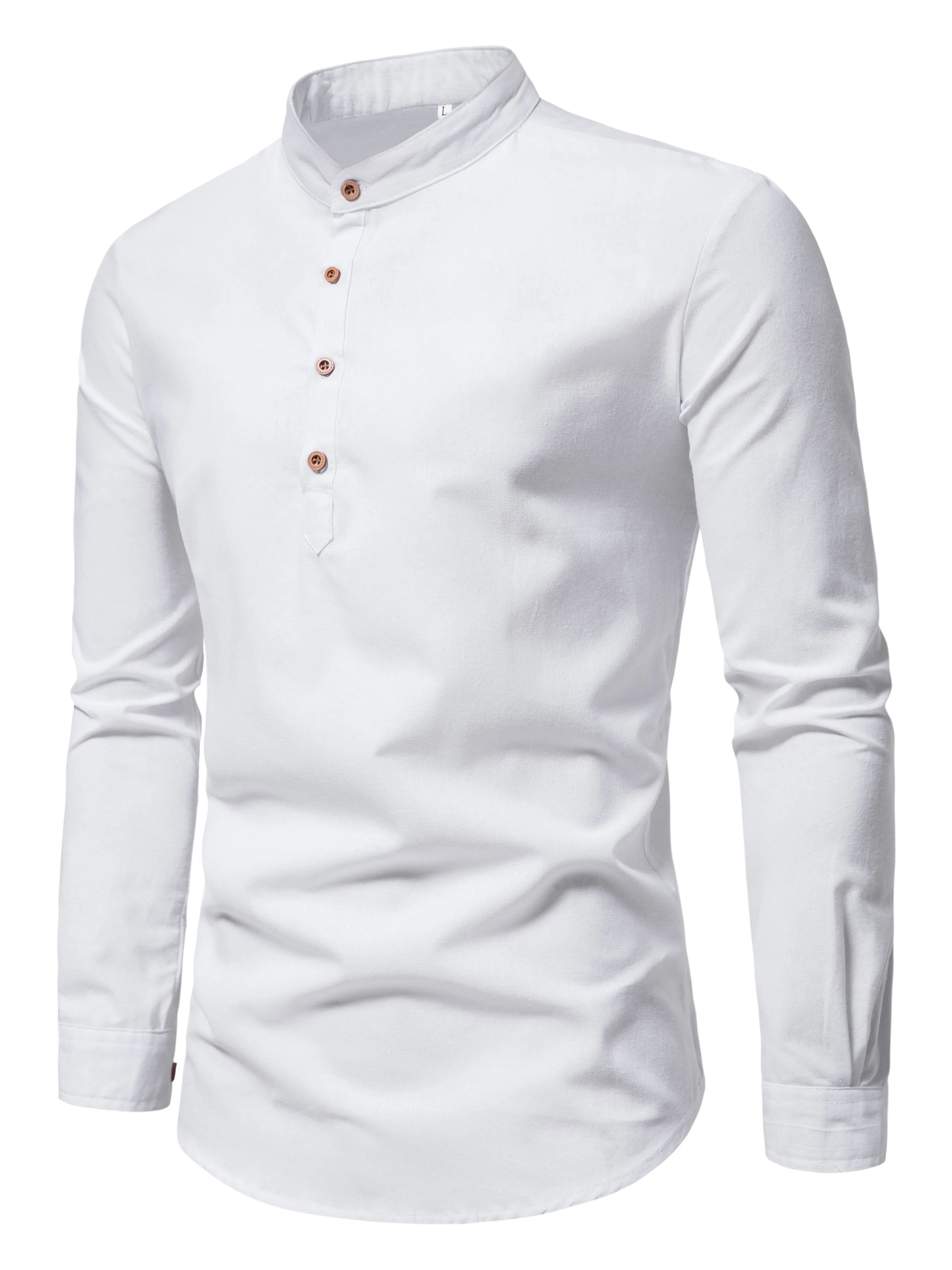 Spring and autumn men's pure cotton solid color shirts, elegant long-sleeved stand-up collar shirts, slim-fit men's shirts