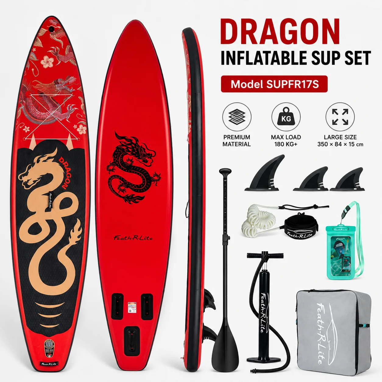 FunWater 335cm opblaasbaar Stand Up Paddle Board, 335 x 85 x 15cm antislip SUP surfplank voor volwassenen, touring, yoga & surfen