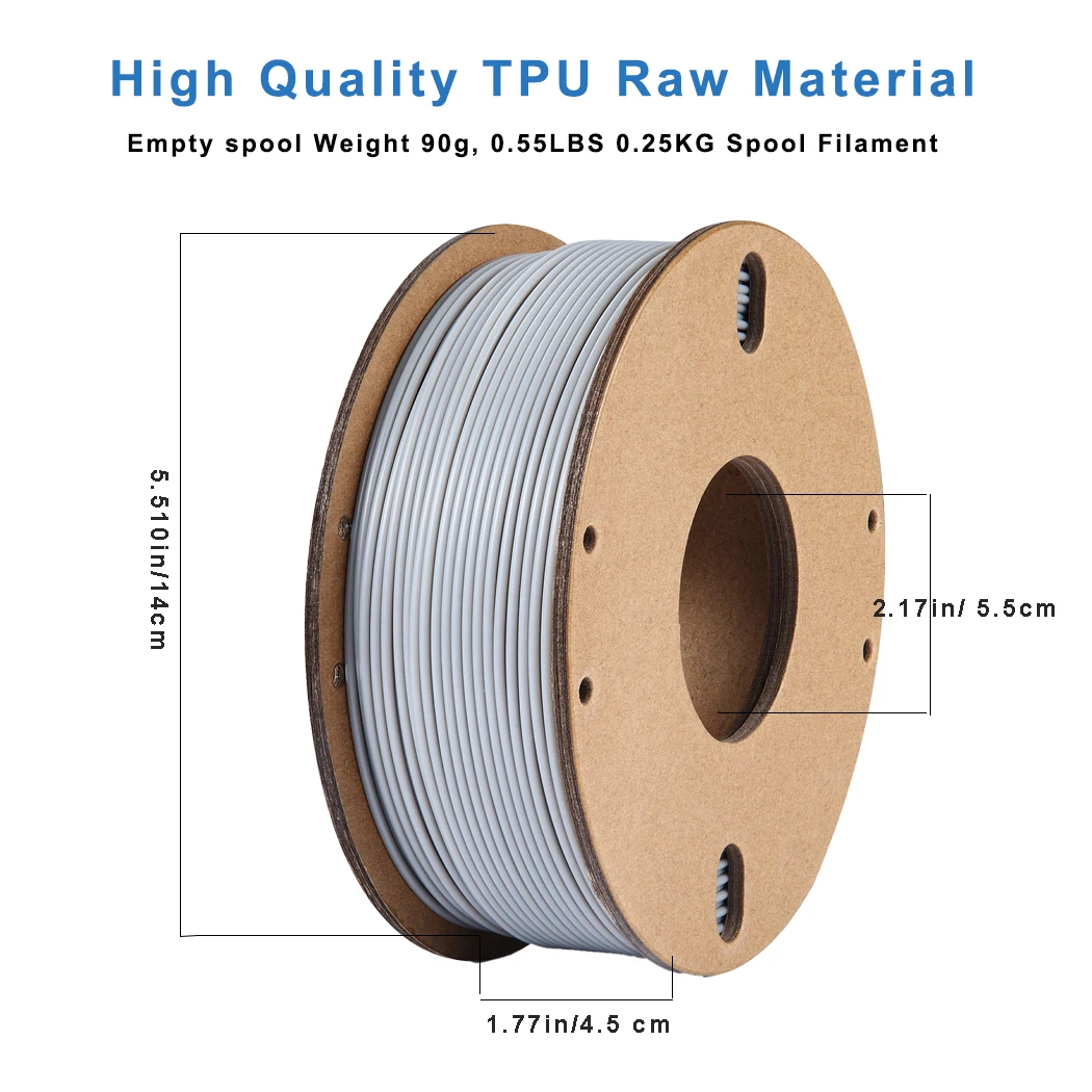 Likesilk 95A خيوط TPU، خيوط طابعة ثلاثية الأبعاد مرنة وناعمة 1.75 مم، دقة الأبعاد +/- 0.03، بكرة 250 جرام (TPU-Gray-250G)