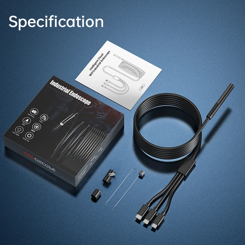 Endoscope Camera 1080P HD USB with LED light, flexible cable, waterproof, for inspection, Android and PC with small hook, etc.