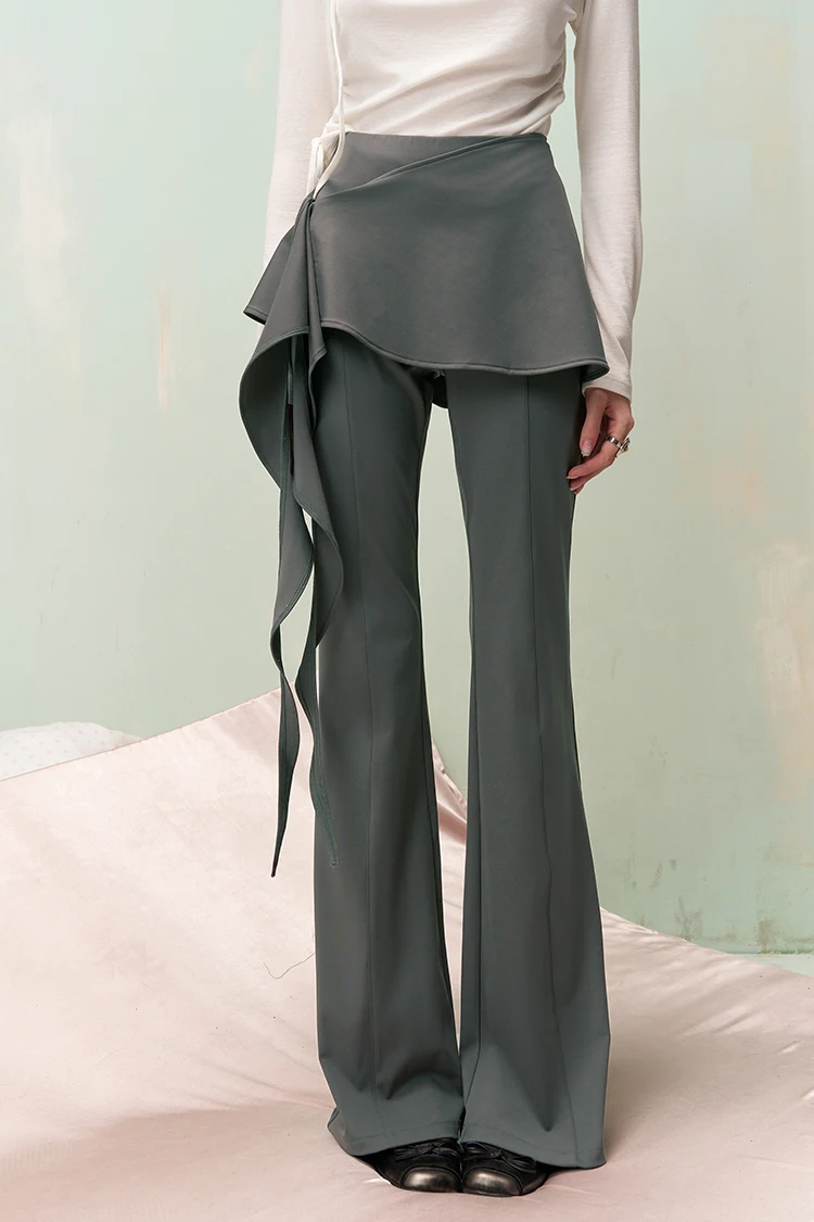 ELFSACK Y2K Flare Pants with Detachable Front Skirt, Stretchy Knit Sweet Trousers, Casual Streetwear Bottoms for Women
