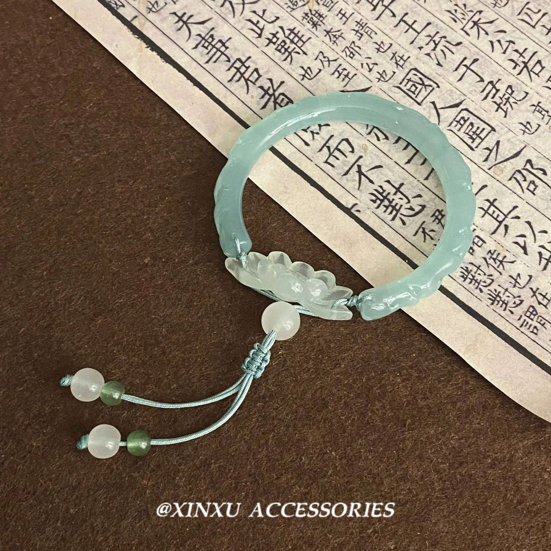 Antique Style Gentle Imitation Exaggeration Jade Bangle Texture Chinese Temperament Bamboo Bracelet Collection Trend Jewelry
